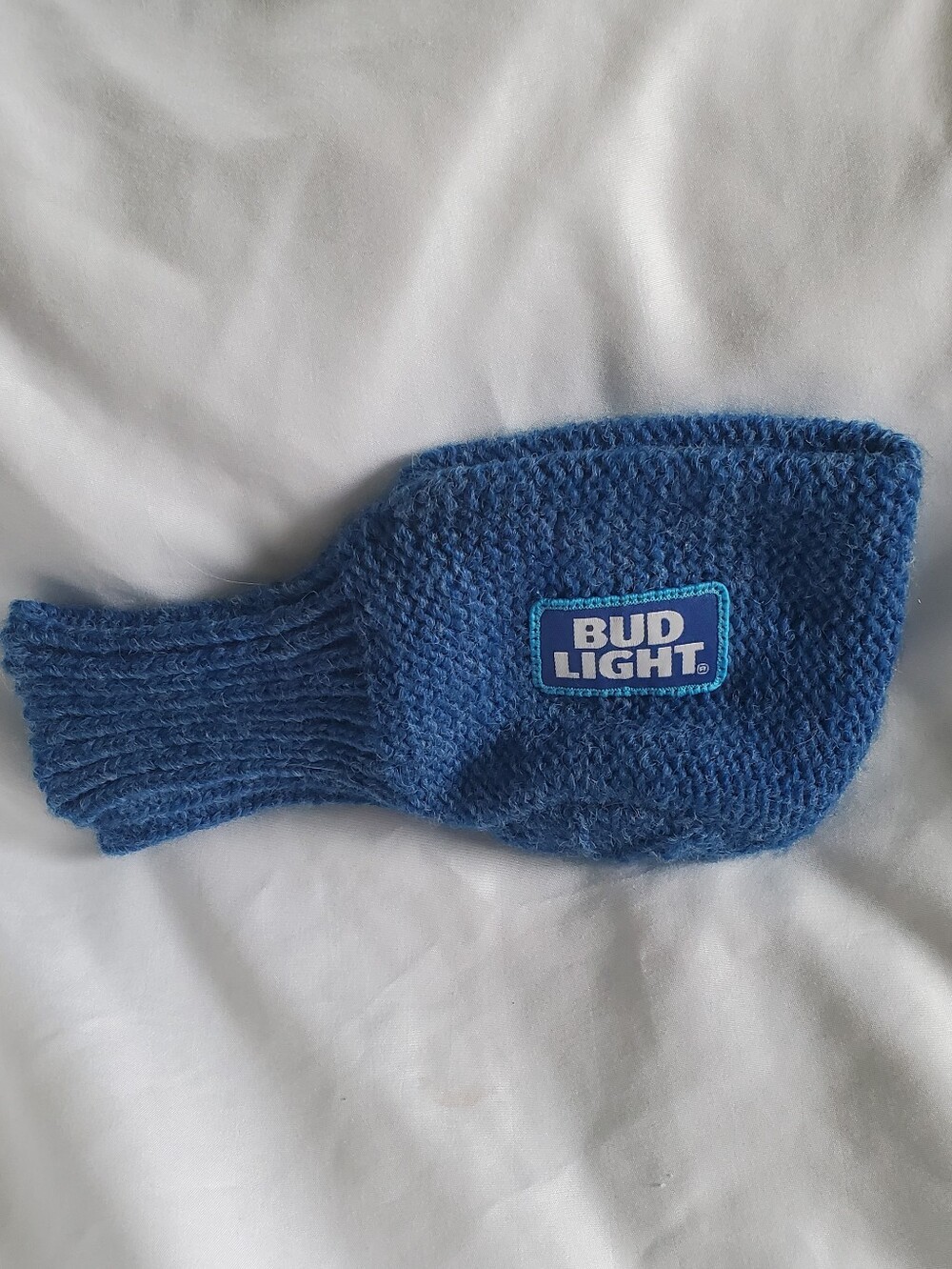 Bud Light Vintage Can Bottle Holder Mitt Glove Blue Acrylic Wool Knit